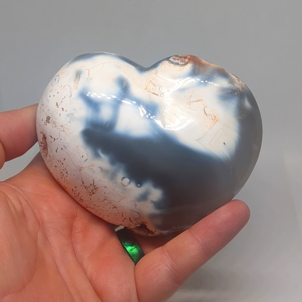 Beautiful large orca agate crystal carved heart
